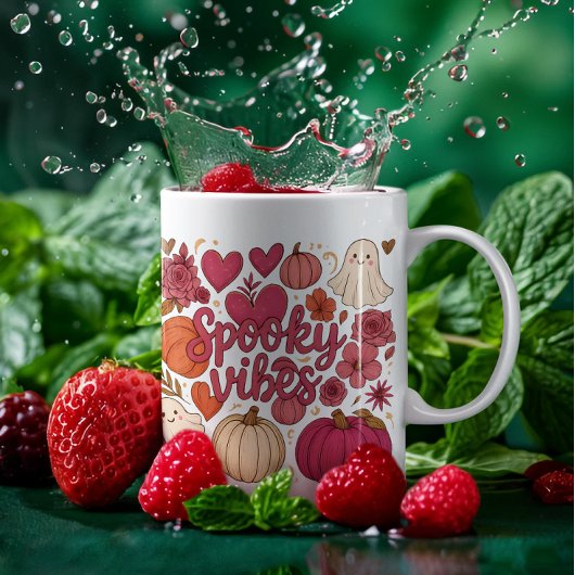 Mug Cute Éffrayant Vibes Coeurs Design Citrouille