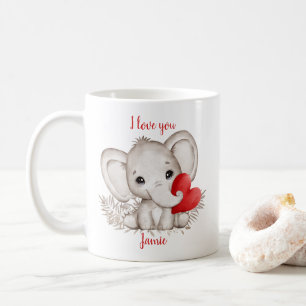 Mug Cute Elephant Coeur Valentine amour Personnalisé