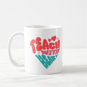 Mug Cute ''Enseigner avec coeur'' Rouge/Bleu sur Blanc