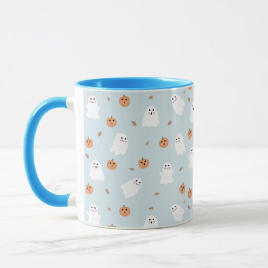 Mug Cute Fantôme et Citrouille Motif d'Halloween bleu (Gauche)