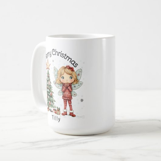 Mug Cute Fée de Noël personnalisée et arbre (Devant gauche)