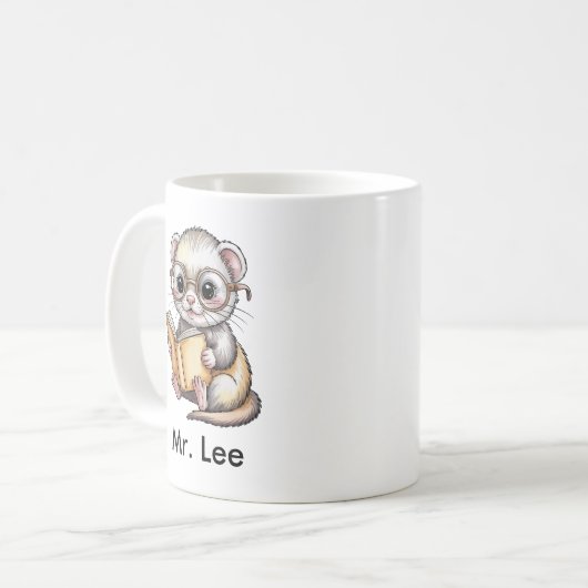 Mug Cute Ferret Reading Book Custom (Devant gauche)