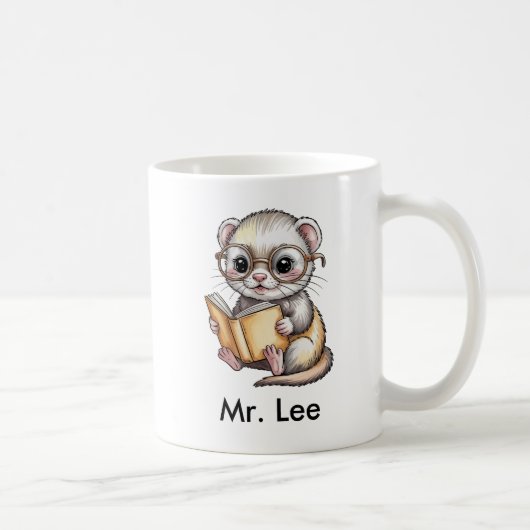 Mug Cute Ferret Reading Book Custom (Droite)