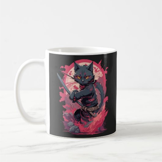 Mug Cute Fire Splash Noir Ninja Chat Guerrier (Gauche)
