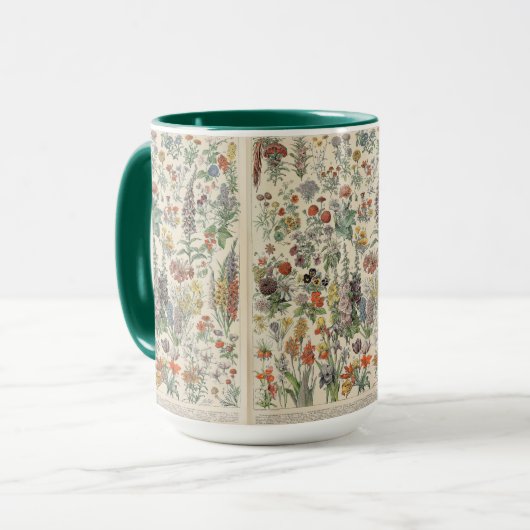 Mug Cute Floral Botanical Drawing by Adolphe Millot (Devant gauche)