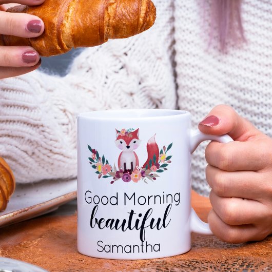 Mug Cute Floral Fox Good Morning Beau matin