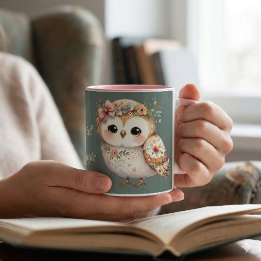 Mug Cute Floral Owl with Bow