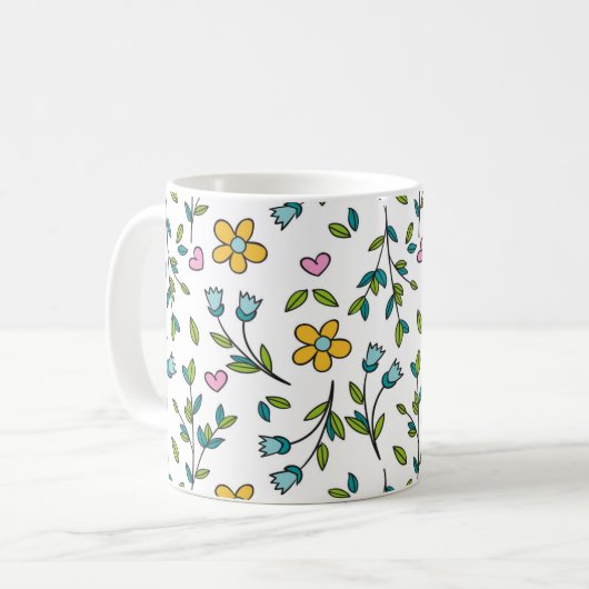 Mug Cute Flowers and Hearts Light Pattern (Devant gauche)