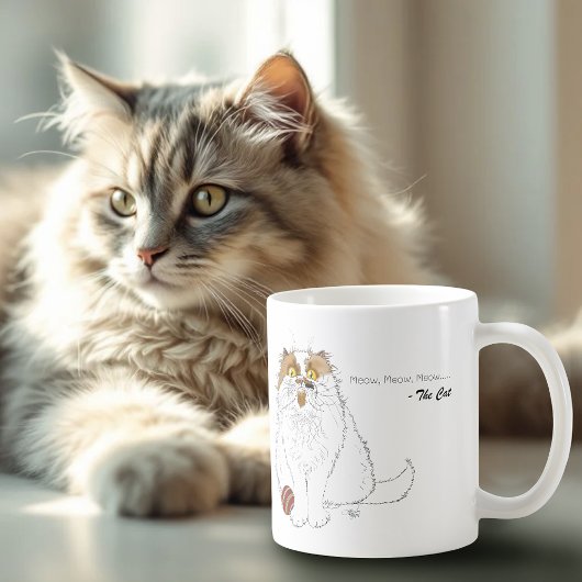 Mug Cute Fluffy Persian Cat Funny Meow Blue