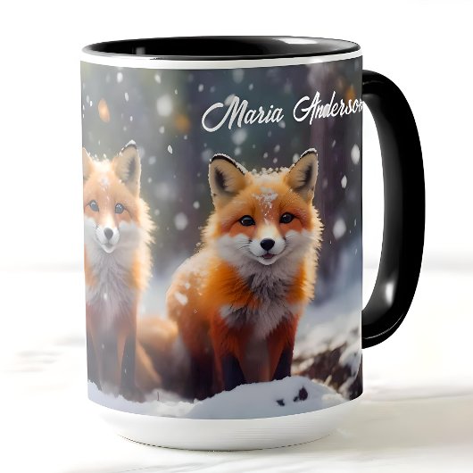 Mug Cute Foxes De Noël Dans Une Forêt Neige