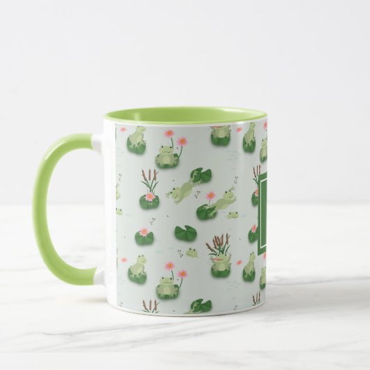 Mug Cute Frogs in Lily Pond Monogrammed Initial (Gauche)