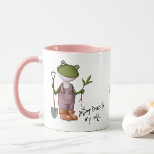Mug Cute Funny Frog Gardening Nom personnalisé (Avec donut)