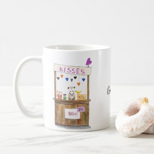 Mug Cute Funny Sad Opossum Kissing Booth Nom Personnal (Avec donut)