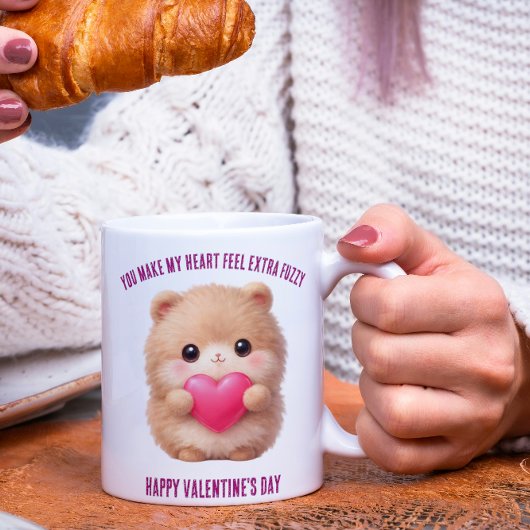Mug Cute Fuzzy Valentine Character Holding Heart 