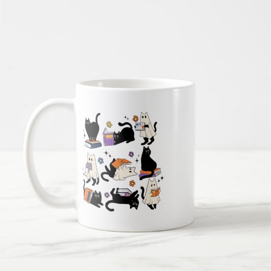 Mug Cute Ghost Chat Lecture Livres Lover Bookish Hallo (Gauche)