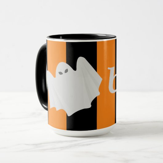 Mug Cute Ghost Halloween Orange et Black Stripes Boo! (Devant gauche)