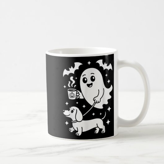 Mug Cute Ghost Walking Dog Dachshund Café Halloween (Droite)
