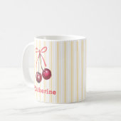 Mug Cute Girl Aquarelle Cerise Bow avec nom (Devant gauche)