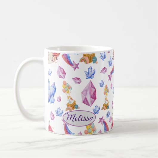 Mug Cute Girl Blue Rose Star Nom Unicorn (Gauche)