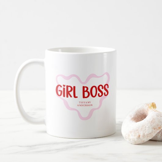 Mug Cute Girl Boss Pink and Red Custom Name Year (Avec donut)