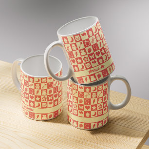 Mug Cute Girl Moderne rose À damiers Icônes Motif