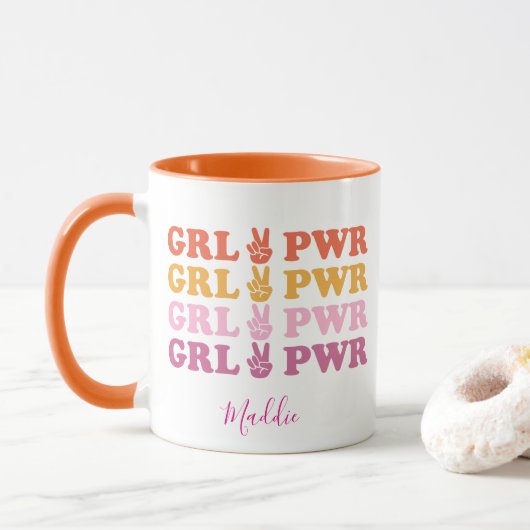 Mug Cute Girl Power Peace Sign (Avec donut)