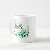 Mug Cute Girly Bonjour Belle Or & Bleu Floral (Devant gauche)