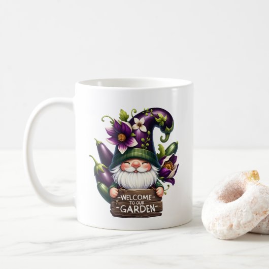 Mug Cute gnome bienvenue jardin party ajouter nom (Avec donut)