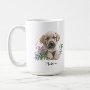 Mug Cute Golden Labrador Puppy Flores Monogramme Nom