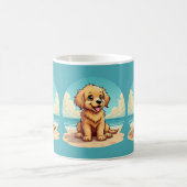 Mug Cute Golden Puppy at Sunny Beach Scene (Centre)