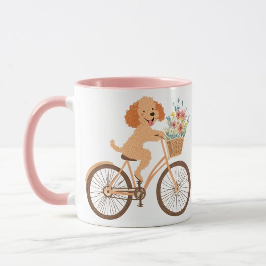 Mug Cute Goldendoodle Chien Vélo Fleurs de printemps (Gauche)
