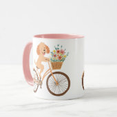 Mug Cute Goldendoodle Chien Vélo Fleurs de printemps (Devant gauche)