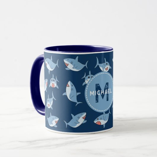 Mug Cute Great White Sharks Ocean Monogram Kids (Devant gauche)