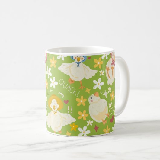 Mug Cute Green Duck & Daisy Flower Seamless Pattern (Devant droit)
