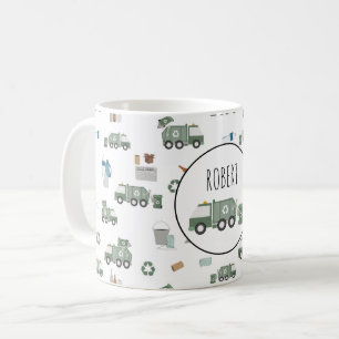 Mug Cute Green Recycling Véhicules Camion Enfants Nom
