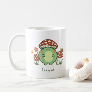 Mug Cute grenouille et champignons Cottage Core   Nom