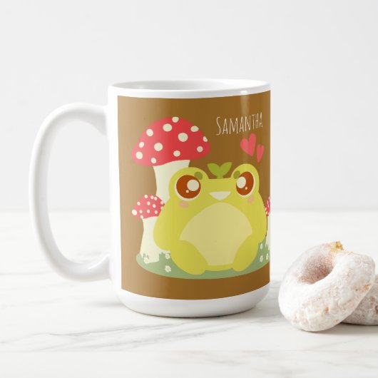Mug Cute Grenouille Verte Assis Dans La Nature (Avec donut)