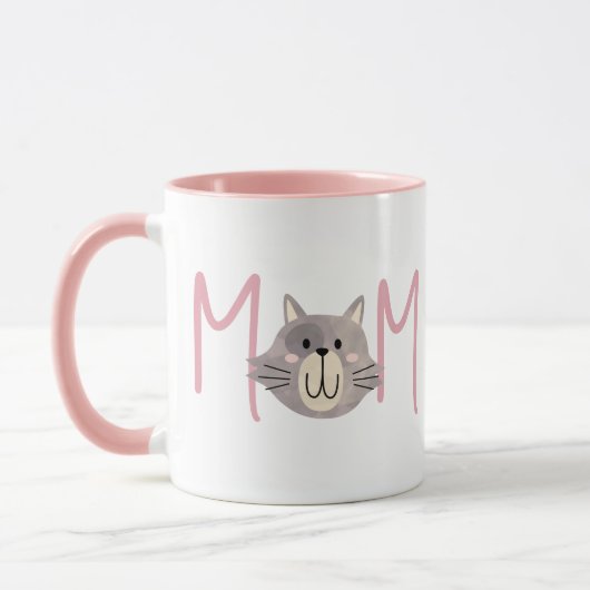 Mug Cute Grey Cat's Mother Blush Pink Mothers Day (Gauche)