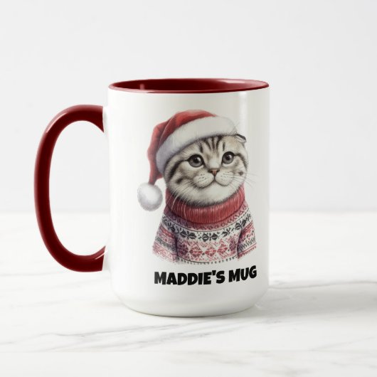 Mug Cute Gris Chat Tabby Kitten avec nom (Gauche)