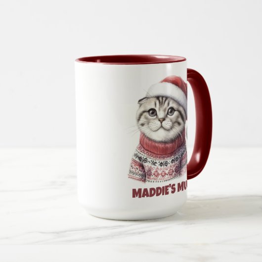 Mug Cute Gris Chat Tabby Kitten avec nom (Devant droit)