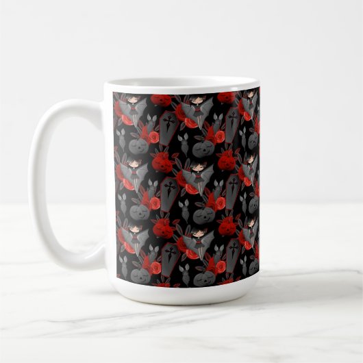 MUG CUTE HALLOWEEN BATAILLES FLEURS CITROUILLES (Gauche)