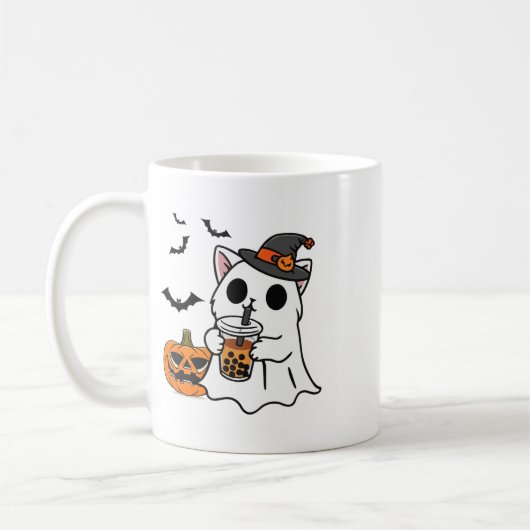 Mug Cute Halloween Chat En Costume Fantôme Boire Boba (Gauche)