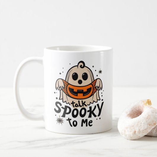 Mug Cute Halloween Ghost Retro : Parlez Éffrayant avec (Avec donut)