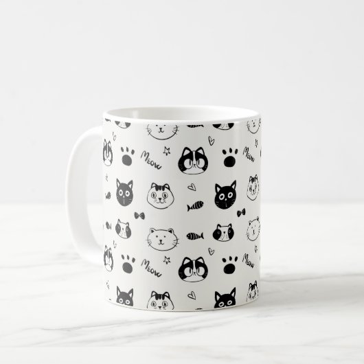 Mug Cute Hand-drawn Cat Faces Doodle Pattern (Devant gauche)