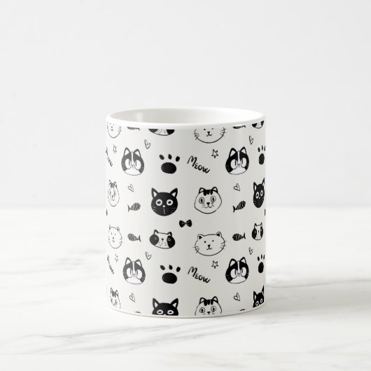 Mug Cute Hand-drawn Cat Faces Doodle Pattern (Centre)