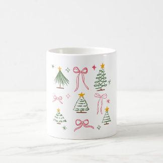 Mug Cute Hand Drawn Christmas Trees and Bows Pattern