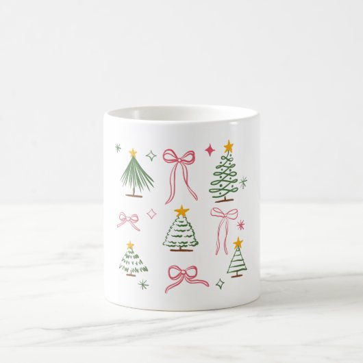 Mug Cute Hand Drawn Christmas Trees and Bows Pattern (Centre)