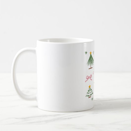 Mug Cute Hand Drawn Christmas Trees and Bows Pattern (Gauche)