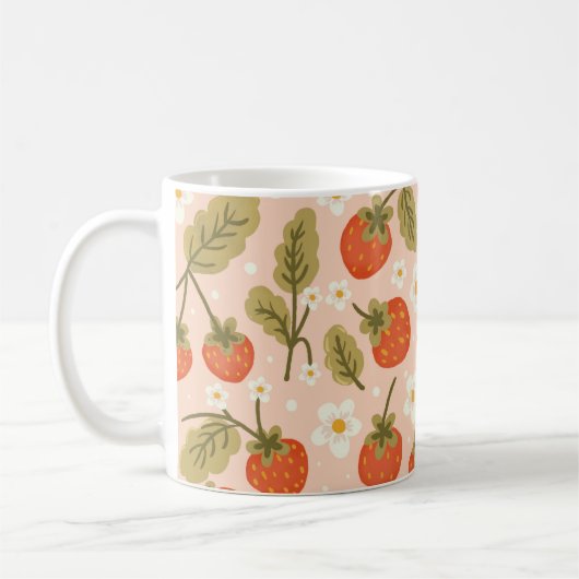 Mug Cute Hand-drawn Red Strawberry Seamless Pattern (Gauche)