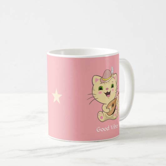 Mug Cute Happy Musical Ginger Tabby Chat sur Rose clai (Devant droit)